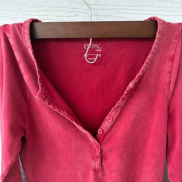 Y2K PacSun Est. 1980 Ashlee Washed Notched Henley Long Sleeve Cropped Top XS - Picture 4 of 9